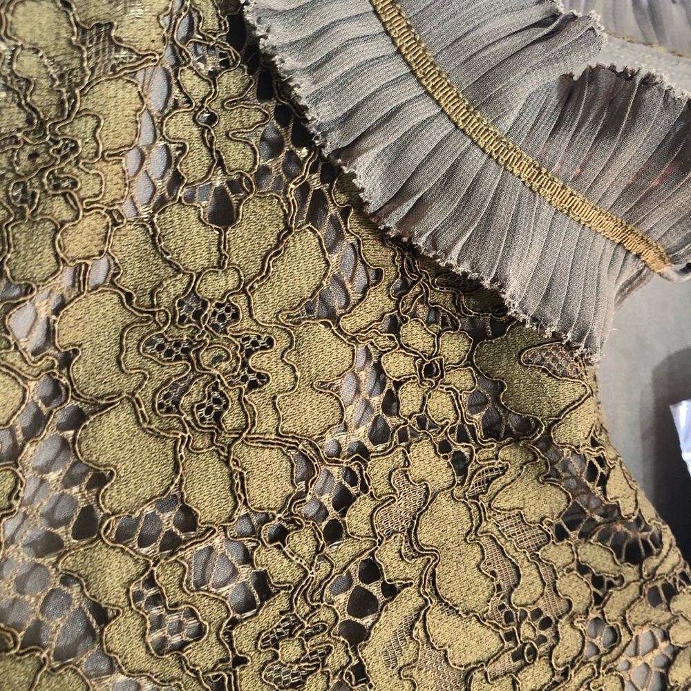 J. Crew Lace Ruffle-Neck Top in Burnished Moss NWT - Picture 7 of 16